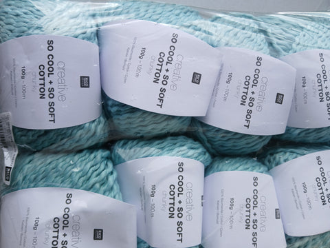 RICO CREATIVE CHUNKY KNITTING COTTON SO COOL & SO SOFT 5X100G BALLS LIGHT BLUE