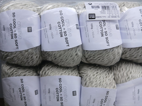 RICO CREATIVE CHUNKY KNITTING COTTON SO COOL & SO SOFT 5X100G BALLS SILVER GREY