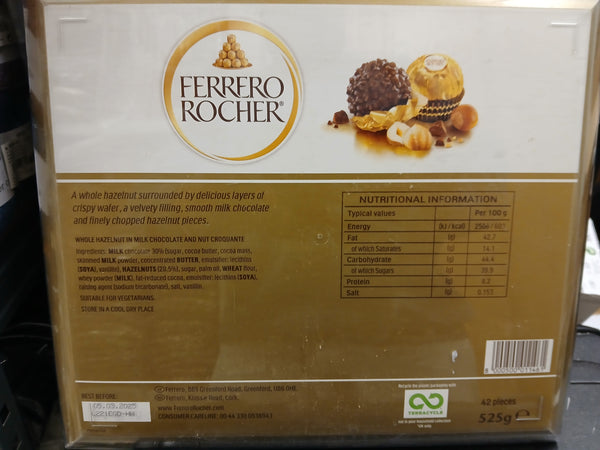 Ferrero Rocher Pralines Chocolate Box of 42 Gift 525G New Expiry March 2025