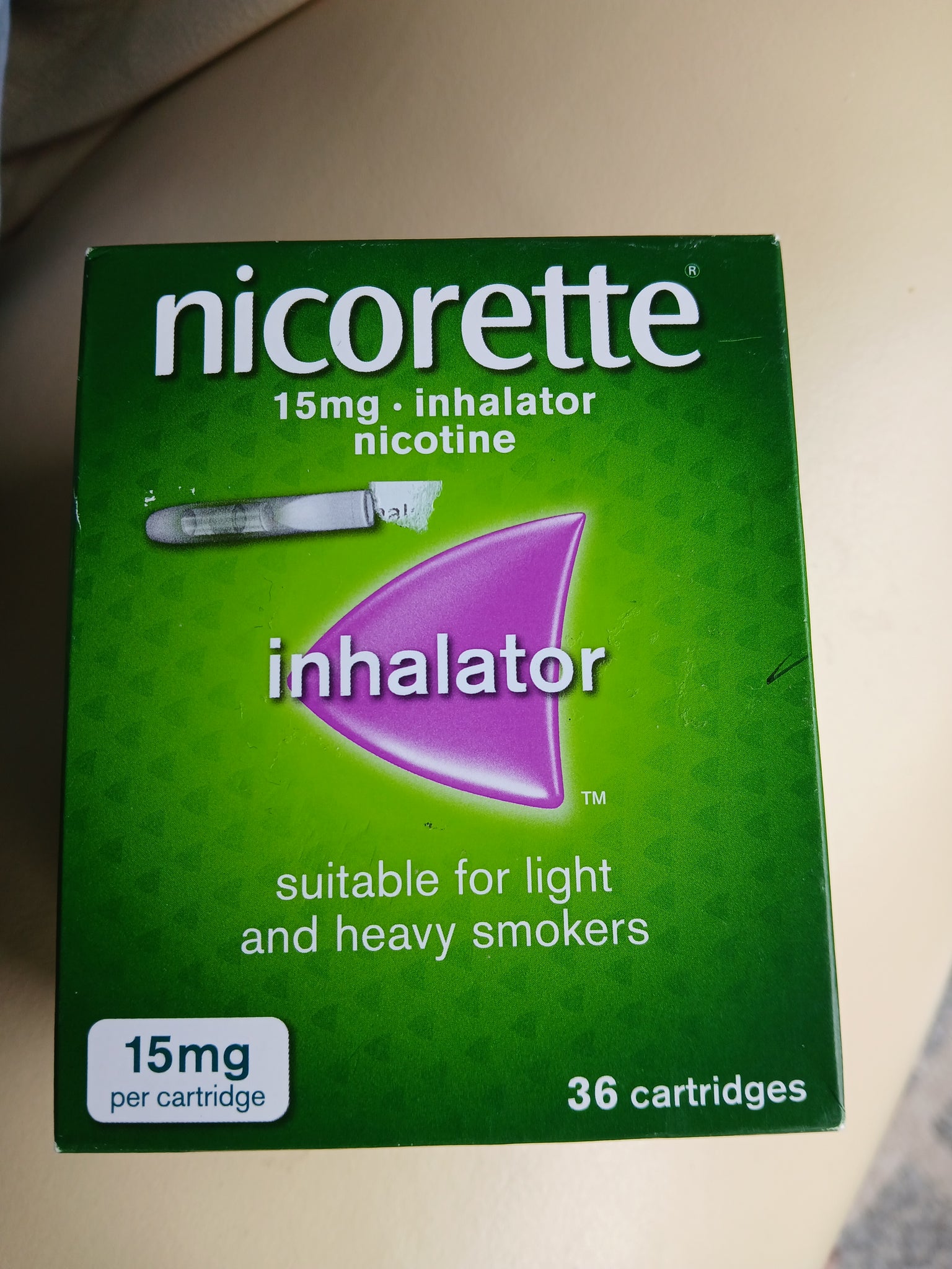 NICORETTE INHALATOR 1 BOX 36 CARTRIDGES 15mg NICOTINE EXPIRY DECEMBER 2027