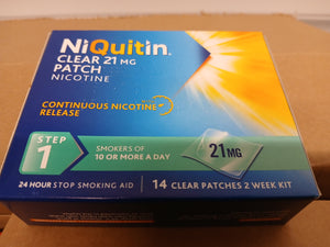 Niquitin Clear Patch 14 Patches Step 1 Stop Smoking Nicotine Aid 21 mg Expiry 07/2027