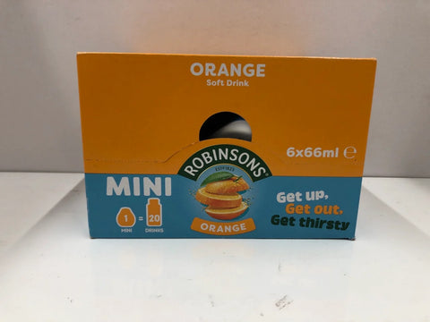 ROBINSONS ORANGE MINI 2 BOXES 12 X 66ML BOTTLES SUGAR FREE BBE AUGUST 2025