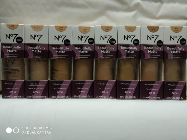 Boots N07 BEAUTIFULLY MATTE FOUNDATION 28ml Medium Coverage SPF25 New Choose Colour Required