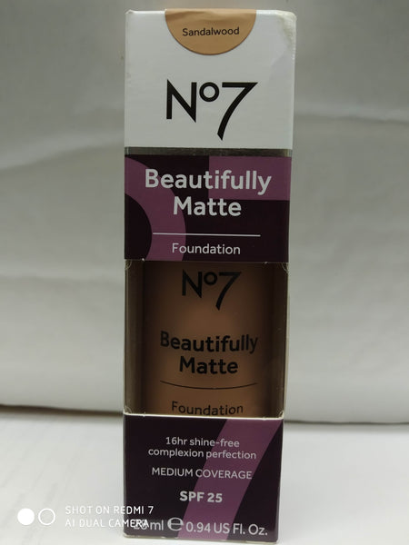 Boots N07 BEAUTIFULLY MATTE FOUNDATION 28ml Medium Coverage SPF25 New Choose Colour Required