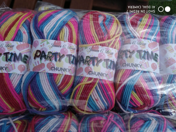5 X100 GRAM BALLS OF JAMES C BRETT PARTY TIME CHUNKY KNITTING WOOL YARN.IN VARIOUS COLOURS