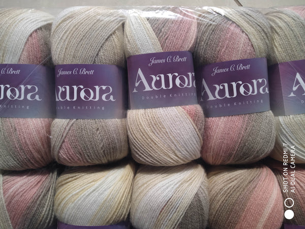 James C Brett Aurora Self Striping Double Knitting 20% Wool 2X100G Yarn AU13