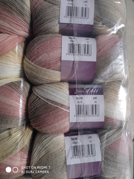 James C Brett Aurora Self Striping Double Knitting 20% Wool 2X100G Yarn AU13