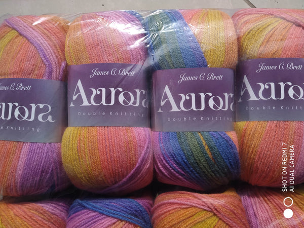 James C Brett Aurora Self Striping Double Knitting 20% Wool 2X100G Yarn AU13