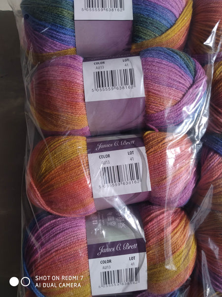 James C Brett Aurora Self Striping Double Knitting 20% Wool 2X100G Yarn AU13