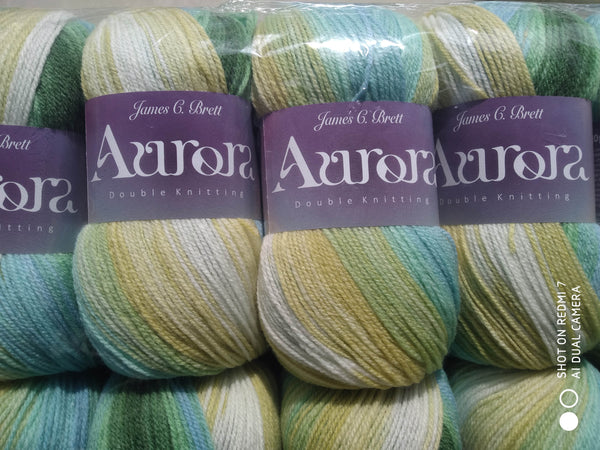 James C Brett Aurora Self Striping Double Knitting 20% Wool 2X100G Yarn AU13