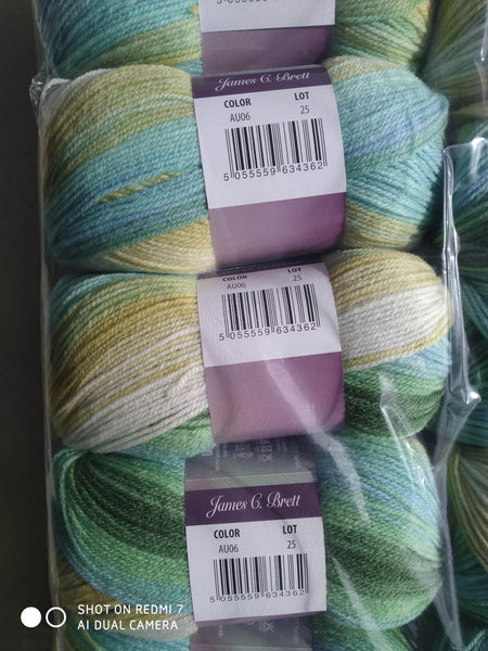 James C Brett Aurora Self Striping Double Knitting 20% Wool 2X100G Yarn AU13