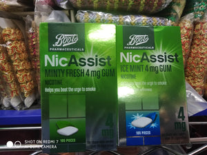 BOOTS NICASSIST MEDICATED MINT CHEWING GUM 210 PIECES 4MG NICOTINE EXPIRY 2025