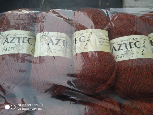 JAMES C BRETT AZTEC ARAN KNITTING WOOL YARN 5X100G 10% ALPACA VARIOUS SHADES