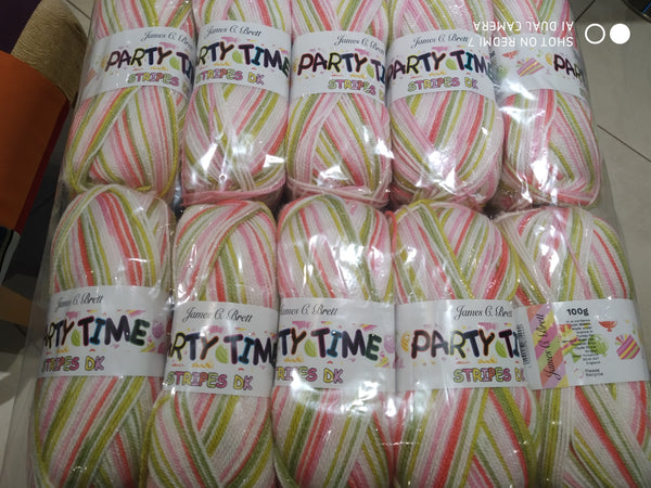 James C Brett Party Time Stripes Double Knitting Wool Yarn 10X100G Multicolour Rainbow Mix