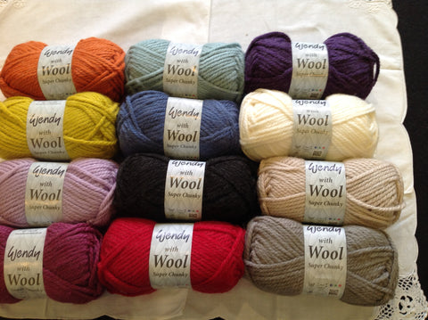 WENDY WITH 20% PURE WOOL SUPER CHUNKY KNITTING WOOL YARN 5X100g Various Colours