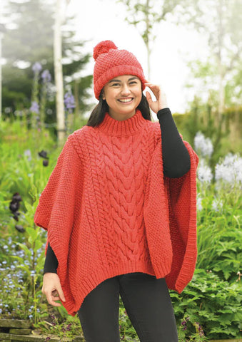 JAMES C BRETT ARAN KNITTING PATTERN JB913 LADIES PONCHO & HAT 32"-50"