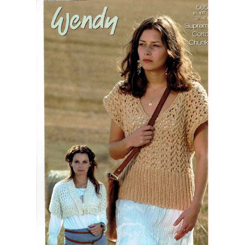 Wendy Supreme Cotton Chunky Knitting Pattern Leaflet 5659 Ladies Short Cardigan & Lacy Top
