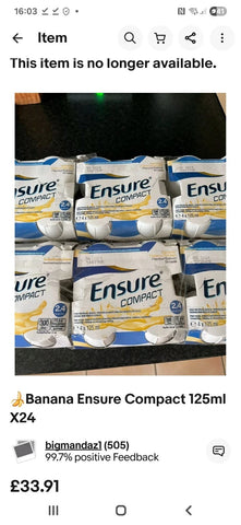 Ensure Compact Nutritional Supplement Drink Banana Flavour 12x125ml Bottles Expiry 30th March 2026