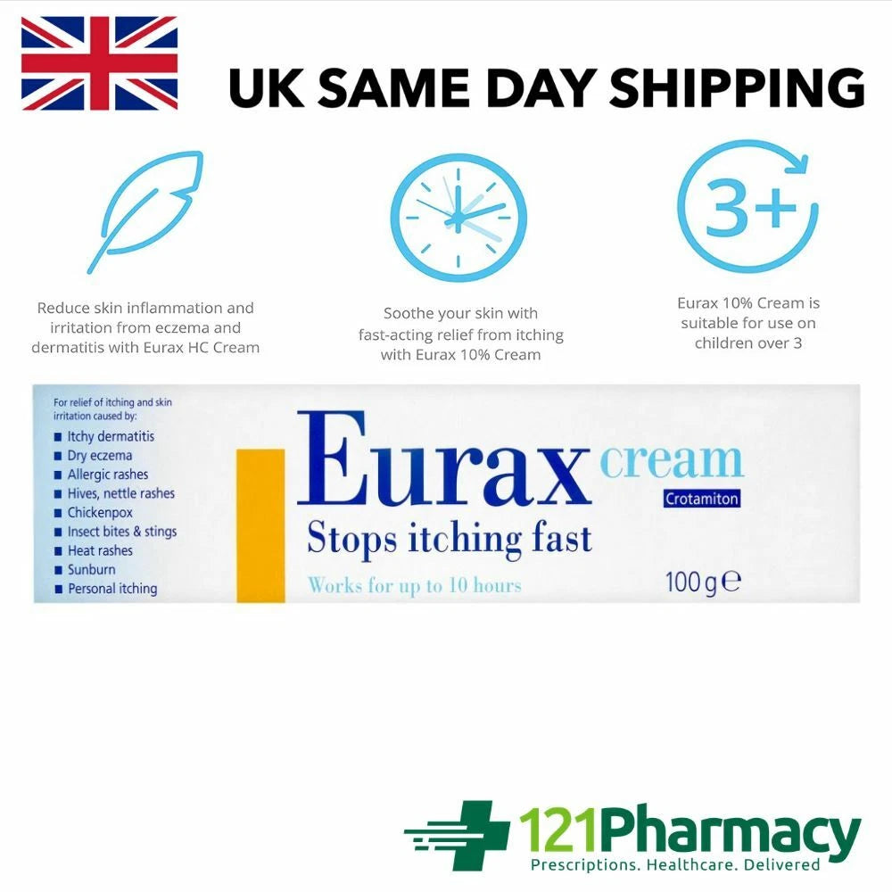 Eurax Itch Relief Cream 2x 100g Helps Stop Itching Fast-Lasts Up to 8h for Relief