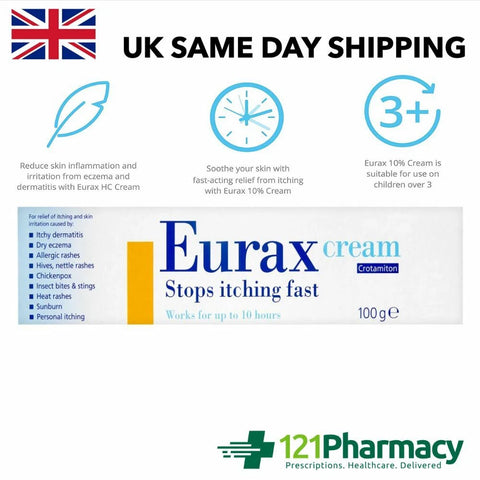 Eurax Itch Relief Cream 2x 100g Helps Stop Itching Fast-Lasts Up to 8h for Relief