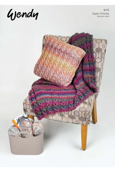 Wendy Super Chunky Crochet Knitting Wool Leaflet Pattern 6175 Throws & Cushions Various Sizes