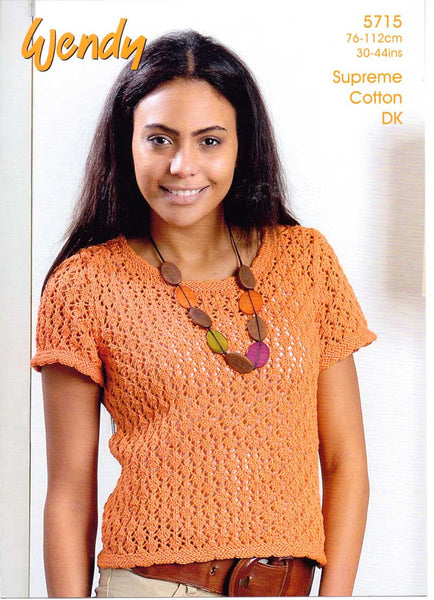 WENDY Supreme Cotton Double Knitting Pattern Leaflet 5715 Ladies Lacy Sweater
