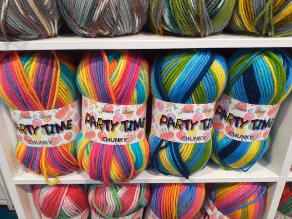 5 X100 GRAM BALLS OF JAMES C BRETT PARTY TIME CHUNKY KNITTING WOOL YARN.IN VARIOUS COLOURS