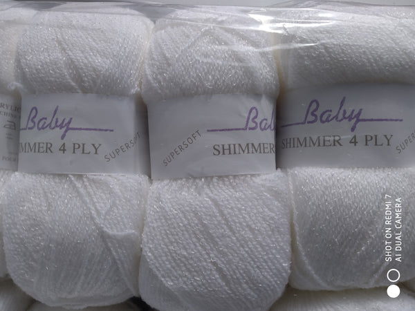 JAMES C BRETT 5X100G WHITE BABY SHIMMER 4PLY KNITTING WOOL YARN SUPERSOFT BYS4