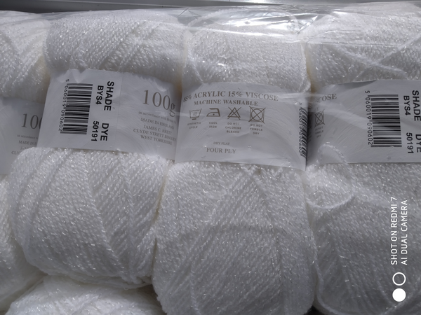 JAMES C BRETT 5X100G WHITE BABY SHIMMER 4PLY KNITTING WOOL YARN SUPERSOFT BYS4