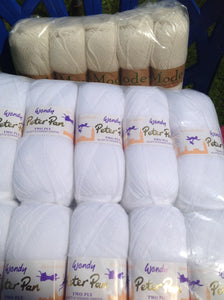 WENDY PETER PAN 2PLY WHITE KNITTING WOOL YARN 5X50 GRAM BALLS NEW