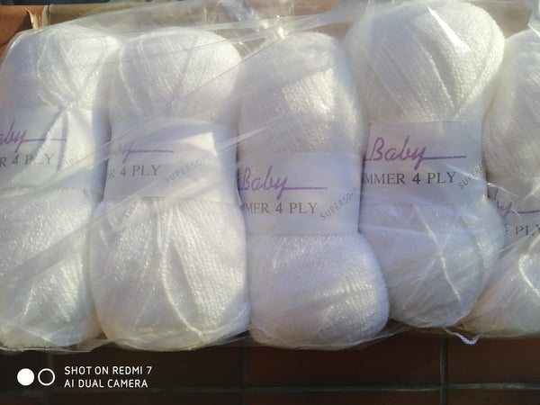 JAMES C BRETT 5X100G WHITE BABY SHIMMER 4PLY KNITTING WOOL YARN SUPERSOFT BYS4