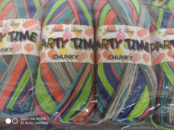 5 X100 GRAM BALLS OF JAMES C BRETT PARTY TIME CHUNKY KNITTING WOOL YARN.IN VARIOUS COLOURS