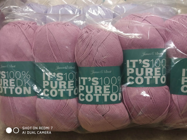 5X100 GRAM BALLS JAMES BRETT ITS 100% PURE COTTON DOUBLE KNITTING NEW VARIOUS COLOURS