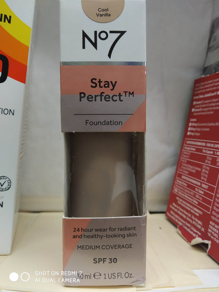 BOOTS N07 STAY PERFECTION FOUNDATION 30ml MEDIUM COVERAGE SPF30 VARIOUS COLOUR SHADES NEW