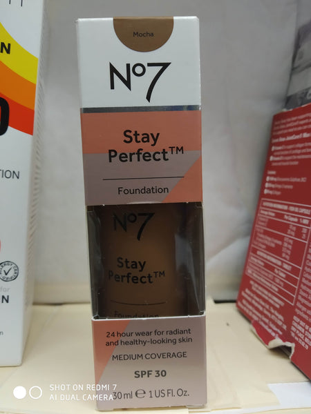 BOOTS N07 STAY PERFECTION FOUNDATION 30ml MEDIUM COVERAGE SPF30 VARIOUS COLOUR SHADES NEW