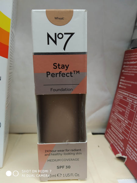 BOOTS N07 STAY PERFECTION FOUNDATION 30ml MEDIUM COVERAGE SPF30 VARIOUS COLOUR SHADES NEW