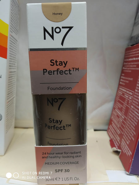 BOOTS N07 STAY PERFECTION FOUNDATION 30ml MEDIUM COVERAGE SPF30 VARIOUS COLOUR SHADES NEW