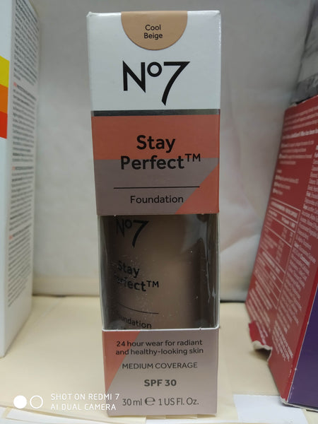 BOOTS N07 STAY PERFECTION FOUNDATION 30ml MEDIUM COVERAGE SPF30 VARIOUS COLOUR SHADES NEW