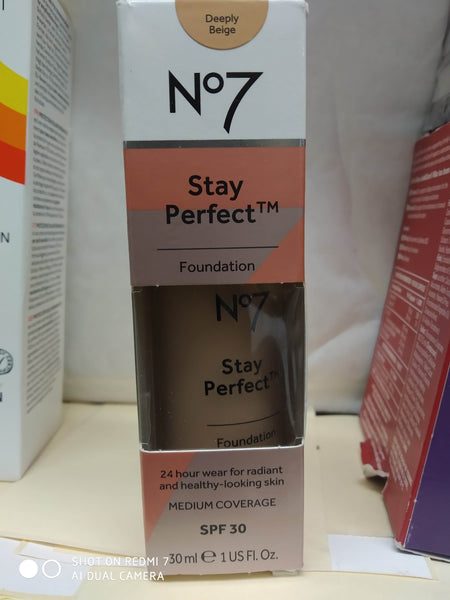 BOOTS N07 STAY PERFECTION FOUNDATION 30ml MEDIUM COVERAGE SPF30 VARIOUS COLOUR SHADES NEW