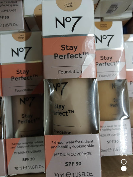 BOOTS N07 STAY PERFECTION FOUNDATION 30ml MEDIUM COVERAGE SPF30 VARIOUS COLOUR SHADES NEW