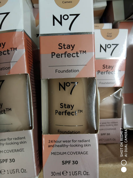 BOOTS N07 STAY PERFECTION FOUNDATION 30ml MEDIUM COVERAGE SPF30 VARIOUS COLOUR SHADES NEW