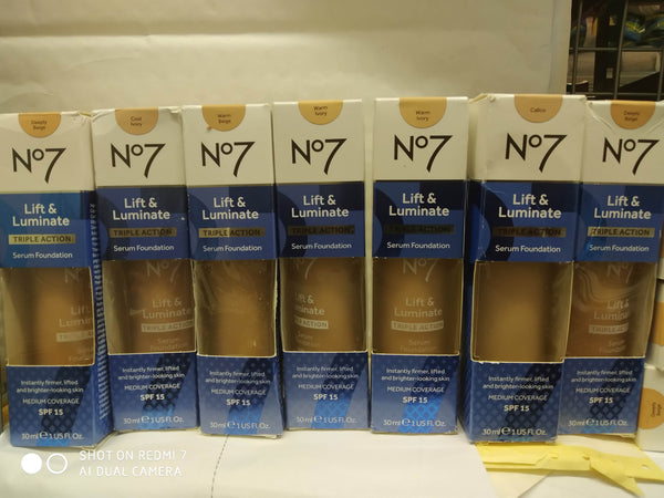 BOOTS N07 LIFT & LUMINATE 30ml TRIPLE ACTION SERUM FOUNDATION SPF15 NEW VARIOUS COLOURS