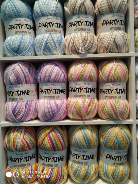 JAMES C BRETT PARTY TIME STRIPES DOUBLE KNITTING WOOL YARN 5X100G RAINBOW MIX VARIOUS COLOURS CHOOSE