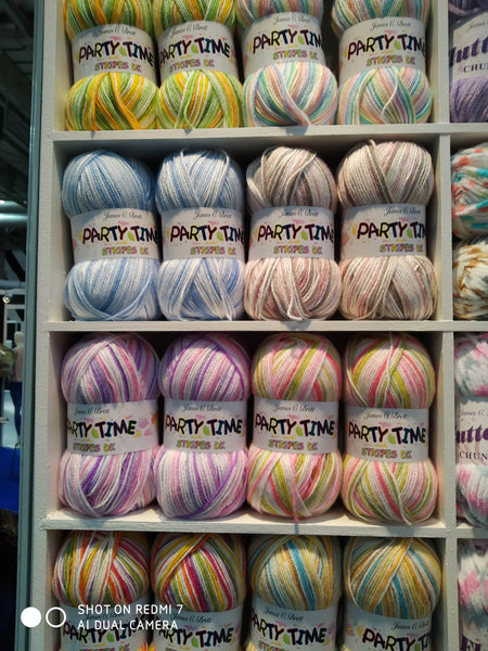 JAMES C BRETT PARTY TIME STRIPES DOUBLE KNITTING WOOL YARN 5X100G RAINBOW MIX VARIOUS COLOURS CHOOSE