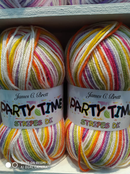 James C Brett Party Time Stripes Double Knitting Wool Yarn 10X100G Multicolour Rainbow Mix