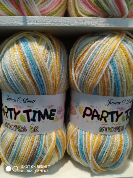 JAMES C BRETT PARTY TIME STRIPES DOUBLE KNITTING WOOL YARN 5X100G RAINBOW MIX VARIOUS COLOURS CHOOSE