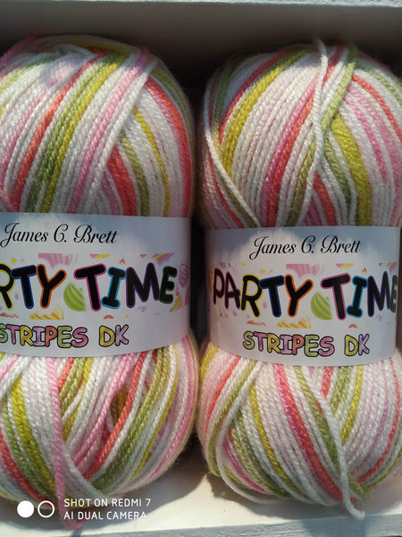 JAMES C BRETT PARTY TIME STRIPES DOUBLE KNITTING WOOL YARN 5X100G RAINBOW MIX VARIOUS COLOURS CHOOSE