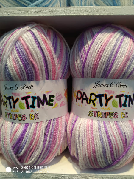 JAMES C BRETT PARTY TIME STRIPES DOUBLE KNITTING WOOL YARN 5X100G RAINBOW MIX VARIOUS COLOURS CHOOSE