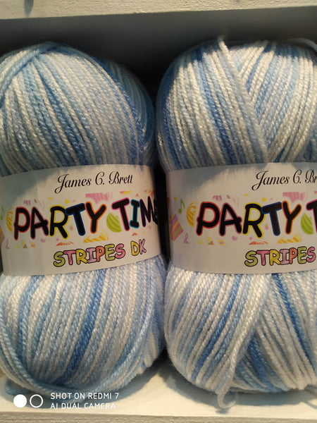 JAMES C BRETT PARTY TIME STRIPES DOUBLE KNITTING WOOL YARN 5X100G RAINBOW MIX VARIOUS COLOURS CHOOSE