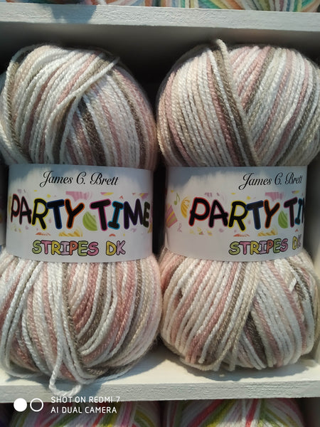 JAMES C BRETT PARTY TIME STRIPES DOUBLE KNITTING WOOL YARN 5X100G RAINBOW MIX VARIOUS COLOURS CHOOSE